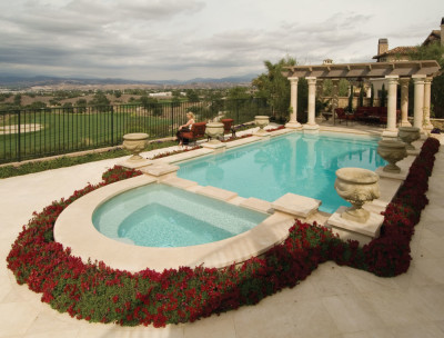 pool with flower border